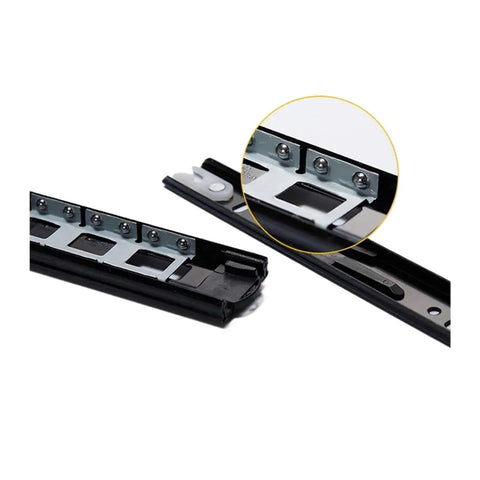 Heavy Duty Metal Soft Close Buffer Drawer Slides Two Pair Concealed Bottom Mount Cabinet Hardware Glide showing detailed close-up view.