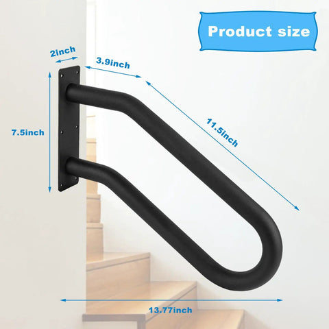 Heavy Duty U Shaped Handrail 2 Pack Wall Mount Stair Support Bar With Tight Non Slip Grip Black Powder Coated Finish dimensions on wall