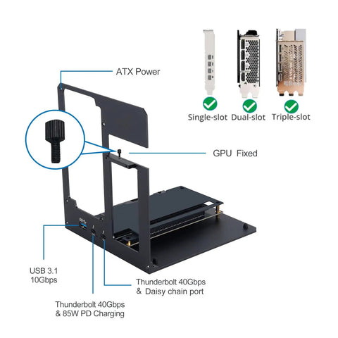 Next Level External Egpu Dock With Thunderbolt 3 And 4 Plus USB4 Support And 85W PD Charging showing GPU slot and connectors.