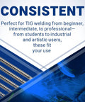 TIG Welding Tungsten Electrodes Ten Pack Gray 2 Percent Ceriated WC20 EWCe-2 for aluminum and steel welding with hand illustration.