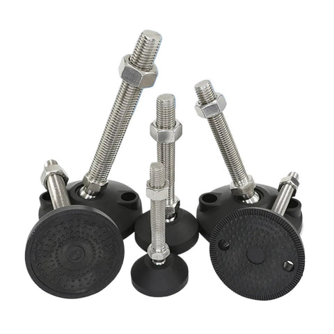 No Sweat Adjustable Furniture Levelers 4 Pack Swivel Articulating Feet With M8 M10 M12 Threads Heavy Duty Carbon Steel Body close-up view.