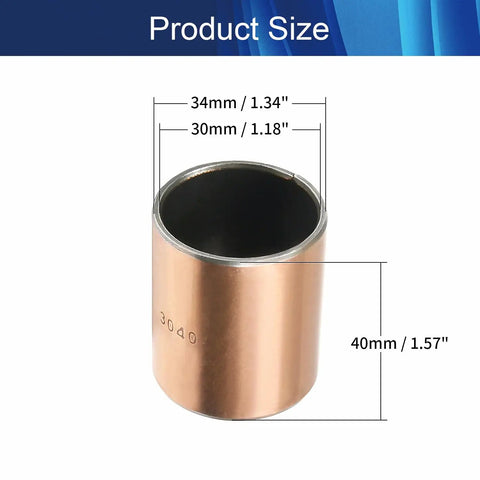Heavy Duty Oilless Sleeve Bearing 30Mm ID X 34Mm OD X 40Mm Length shown with dimension markings for size reference.
