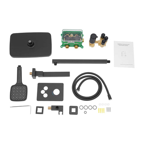 Shower System with Digital Temperature Display Handheld Nozzle 4.92ft Hose parts, including overhead shower, hose, and fittings.