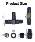 IP68 Weatherproof 3 Way Junction Box For Outdoor And Underground Use, 3 Pin Electrical Connector with product dimensions shown