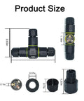 Heavy Duty 3 Way IP68 Waterproof Electrical Junction Boxes For Outdoor Wiring With Three Pin Cable Connectors dimensions and features diagram.