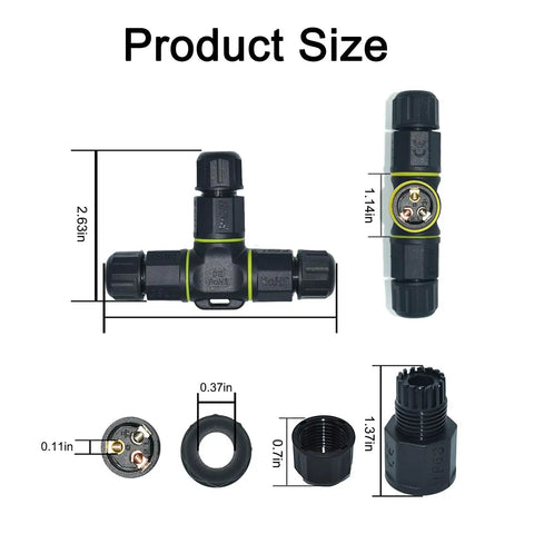 Heavy Duty 3 Way IP68 Waterproof Electrical Junction Boxes For Outdoor Wiring With Three Pin Cable Connectors dimensions and features diagram.