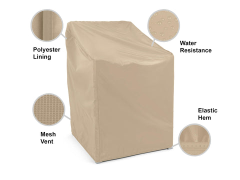 Classic Outdoor Chair Cover For Patio, Dining And Lounge Chairs, No-Fuss Weather-Resistant Shield, tan with mesh vent and elastic hem.