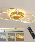 Dimmable 106W LED Ceiling Light With Remote Control, 6 Ring Flush Mount Gold Acrylic Chandelier, 10,000 Lumen Fixture