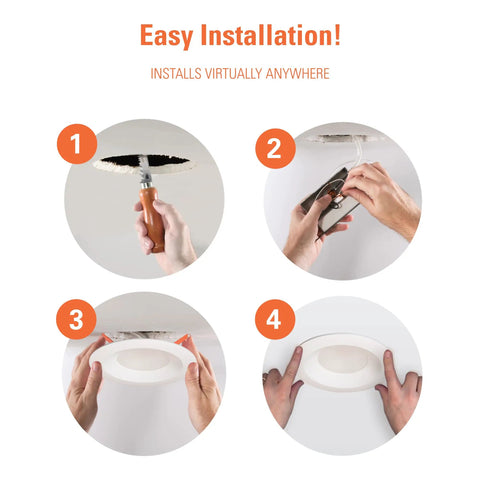 Step-by-step installation of Six Inch Canless LED Recessed Light Dimmable 3000K 4000K 5000K CCT 800 Lumens in ceiling.