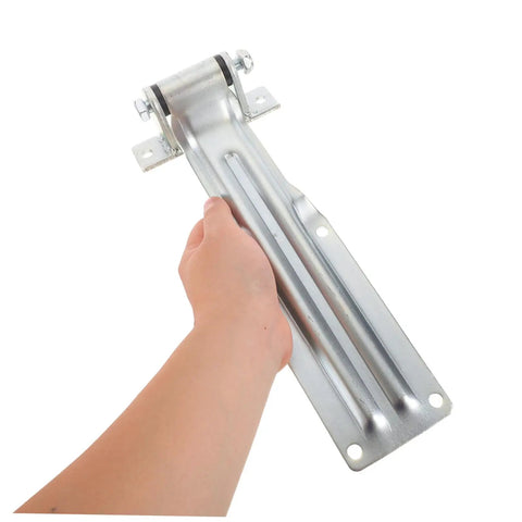 Heavy Duty Iron Truck Door Hinge Built Tough With Anticorrosion Finish For Utility Trailer And Refrigerated Truck High Strength Cargo Door Hinge Reinforced Steel Box Trailer Hinge Easy Quick Mount Keeps Temperature Stable And Durable, hand holding silver steel hinge