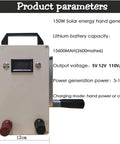 Dimensions and specs of Portable Hand Crank Generator 150W With USB Output And AC 110V 220V shown on display.
