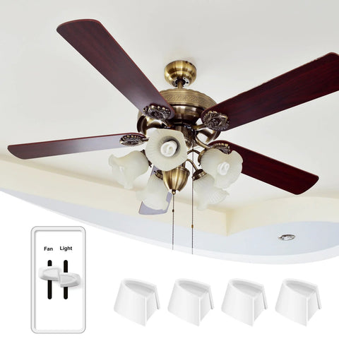 Hoolerry set of two white dimmer knobs for Lutron Skylark fan/light control, shown with bronze ceiling fan.