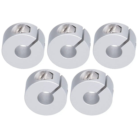Five-pack Heavy Duty Clamp Style Shaft Collars Are Totally Solid For Robotics And Engineering Work High Strength Aluminum Alloy For Axle Fixing Zero Hassle Setup Is Easy Peasy 5 Pack Size Fits Any Tough Project You Have To Complete Now, silver