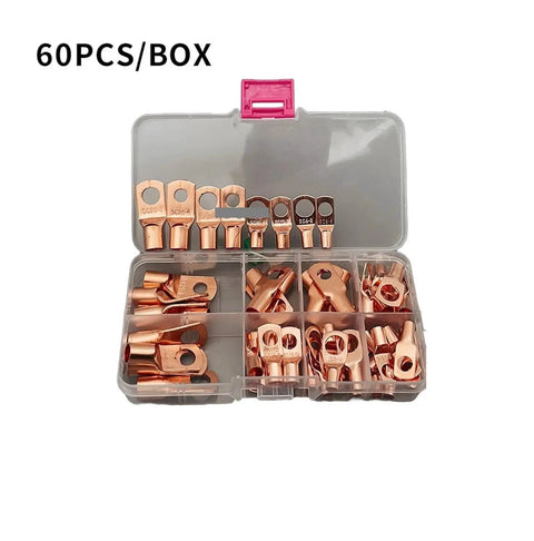 60 Piece Assorted Electrical Wire Ring Connector Kit With Copper Tube Lugs Perfect For Battery Starter Cable Welding Crimp Terminals And Car Wiring Jobs That Need Reliable Solid Connections, 60pcs/box in case