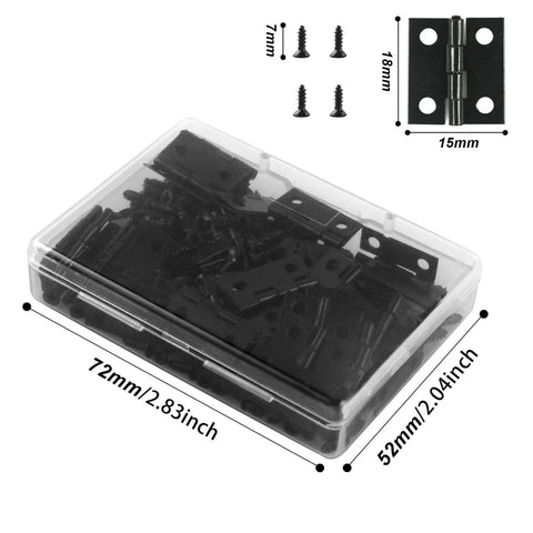 Tiny 18x15mm Wooden Box Hinges Set With 200 Screws For DIY Jewelry Boxes Black Small Folding Butt Hinges in a clear box