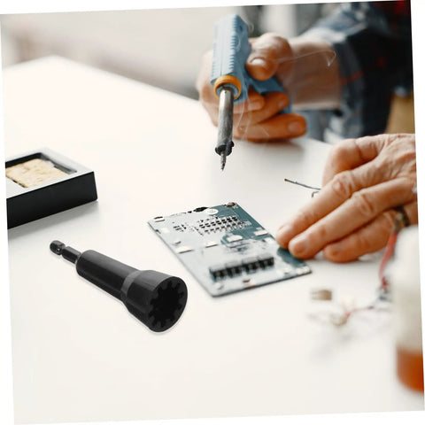 Beast Mode Automatic Wire Stripper For Electric Cable Gauge Quick Connector Socket Rotator Drill Attachment Tool on workspace with soldering tool.