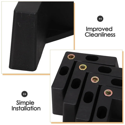 Close-up of Rock Solid Thickened Structure Plastic Furniture Legs L Shaped With M5 Screws Black Four Pack for sofas and cabinets.