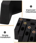 Close-up of 4 Pack L Shaped Plastic Sofa Legs With M5 Screws Heavy Duty Furniture Feet showing black plastic and mounting holes.