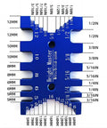 Pro Grade High Precision Aluminum Dovetail Caliper And Tenon Gauge For Woodworking Measuring Height And Gaps, Metric And Imperial, CNC Machined Aluminum Tool For Saw Tables And Machines MG016B blue aluminum gauge with metric and imperial scales