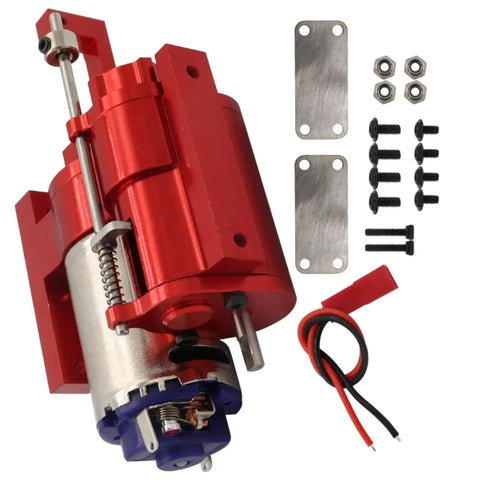 Three Generation Full Metal RC Car Gearbox Transmission Kit With Servo Upgrade for 1/12 Scale Models, red metal build and parts