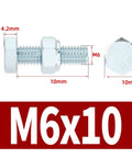Premium 304 Stainless Steel M6 X 35mm Hex Head Bolts And Anti Loosening Lock Nuts Kit, 50 Sets, Zinc Plated Hex Screws With Washers For Indoor Outdoor Use, Hex Socket Drive, Garage Grade Heavy Duty, Rust Resistant. M6x10 bolt size diagram