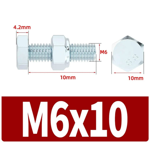 Premium 304 Stainless Steel M6 X 35mm Hex Head Bolts And Anti Loosening Lock Nuts Kit, 50 Sets, Zinc Plated Hex Screws With Washers For Indoor Outdoor Use, Hex Socket Drive, Garage Grade Heavy Duty, Rust Resistant. M6x10 bolt size diagram