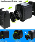 Diagram showing disassembly of Submersible Fountain Pump With 400 GPH 1800 LPH, Ultra Quiet 25W, featuring 3 nozzles.