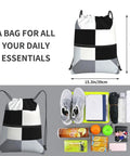 Black And White Piano Key Grid Print Drawstring Gym Bag For Men And Women, 18x15.3 inches, suitable for daily essentials.
