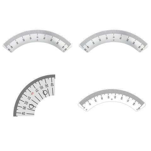 Set of four stainless steel protractor rulers with 45° scale for milling.