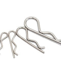 20 Piece Cotter Pin And R Clips Assortment Kit With Heavy Duty Zinc Plated Hair Pins Spring Fasteners And Hitch Pins Clips For Cotter Clip Lock System Includes Multiple Sizes From M1 To M3 showing side view of pins