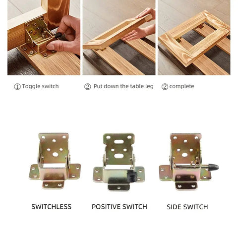 Built Tough Black Folding Table Hinge Featuring Automatic Self Locking Brackets For Heavy Duty Sofa Beds And Coffee Tables Zero To Ninety Pivot, installation steps shown.