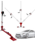3 In 1 Automotive Sheet Metal Repair Tool With Adjustable Dent Pull Lever, Nylon Casters, And 1322lbs Pulling Force shown with car