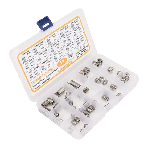 Top Shelf 51 Pc Stainless Steel Thread Repair Insert Kit For M5 To M8 Restores Stripped Engine Threads Gearbox And Machinery Without Replacing Parts With Precision Machined Durability, open case with inserts
