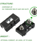 High Octane Midi Fuse Block For Screw On Or Strip Automotive Fuses Hella Durable M5 Bolt Mount showing M5 bolts and hex nuts.