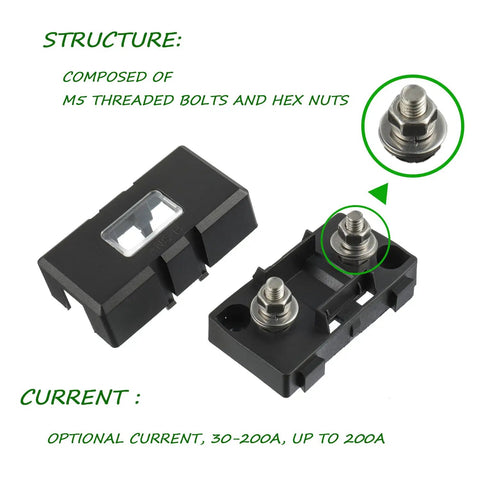 High Octane Midi Fuse Block For Screw On Or Strip Automotive Fuses Hella Durable M5 Bolt Mount showing M5 bolts and hex nuts.