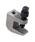 Close-up of NIDAYE top beam clamp, iron construction, 3/4-in jaw opening, bolt and nut visible