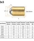 Dead Simple Brass Ball Point Spring Plungers 2Mm X 3Mm No Step Positioning Beads with size and specifications diagram.