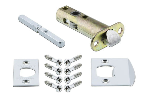 Prairie Plate With Keyhole Passage And Waldorf Cobalt Door Knob hardware set for 2 3/4 inch backset, bright chrome finish.