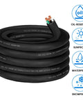 Rugged 25 Foot 12 Awg Soow Cable Portable Power Cord 12 3 Conductor 600 Volt 20 Amp oil and water resistant black flex cable.