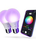 WiFi Smart LED Bulb 10W 60W Equivalent Multicolor RGB Tunable White 2000K To 5000K A19 E26 Frosted No Hub Required Voice Activated Works With Google Assistant And Alexa Two Pack with smartphone app