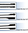 Badass Precision 3 Inch Pin End Scroll Saw Blades 45 Pack With 15 18 And 24 Tooth Per Inch Teeth For Quick Wood Cutting Compatible With Vintage Dremel Moto Craftsman Delta Hobby Saws detailed display of 3 TPI variants.