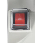 Close-up of the on-off switch on the Do It All Five In One Jewelry Polisher 750W Bench Grinder With Gem Cutting And Polishing Buffing And Drilling Capabilities For Home Workshop Projects Includes Jade Saw Blade Fiber Wheel Flexible Shaft And Drill Chuck.
