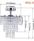 Dimensions of Small Three Tier Crystal Chandelier LED Pendant Light With Dope Raindrop Crystals Chrome Finish For Bedroom Hallway Living