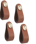 4 Pack Faux Leather Drawer Pulls Light Coffee Single Hole Cabinet Handles For Dresser Closet And Kitchen Cupboards, 5.5 Inch Long