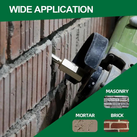 Carbide Brick Mortar Grout Cutter Mortar Raking Bit 3/8 X 1 Inch with 5/8-11 thread in use with angle grinder on brick wall