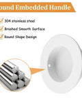 4 Pack White Round Recessed Cabinet Handles 65mm Stainless Steel Sliding Door Pulls with 304 stainless steel design inset