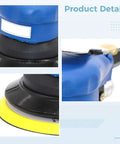 Close-up views of the Auto Body Polisher And 5 Inch Palm Pneumatic Orbital Sander For Woodworking, Pro Grade Industrial Power Tool NT 301.