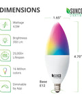 Dimensions of Six Pack WiFi LED Smart Bulbs B11 Candelabra E12 Base Four Point Five Watt Dimmable Color Changing RGB And CCT