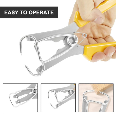 Get A Sweet Deal On This 18Pc Miter Spring Clamp And Pliers Kit, Made With Premium Stainless Steel For Tough Woodworking Jobs, Includes Carabiner Hooks Plus Storage Ring To Keep Your Tools Neat And Ready For Any Project Right Now. stainless steel spring clamp pliers with yellow handles, easy to operate