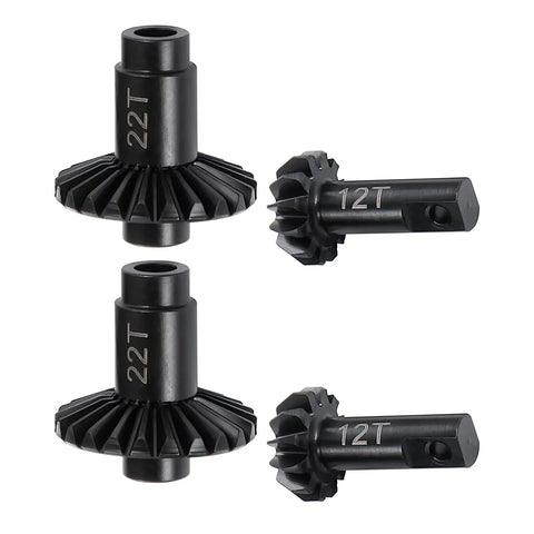 4Pc Steel Machined Ring Gear And Pinion Set 22/12T for 1/18 RC Crawler Upgrades, Beefed Up Axle Differential Helical Gears